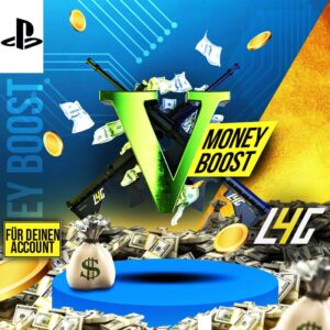 Geldverstärkung für Gaming-Account mit Münzen und Dollars.