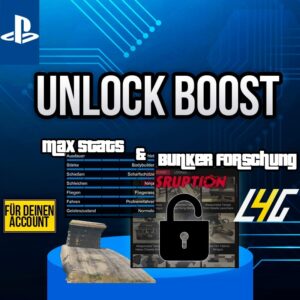 PlayStation-Promotion für maximalen Spielstatus und Bunkerforschung.