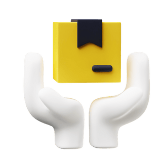 Hände halten gelben Versandkarton mit Etikett.